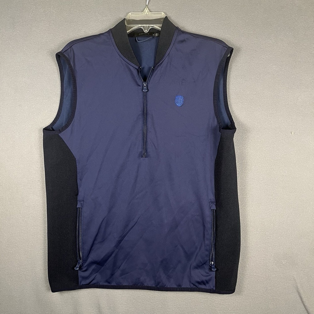 Greyson Men's Sequoia Lux Performance Vest Half Zip Navy Blue Wolf Logo Size‎ M